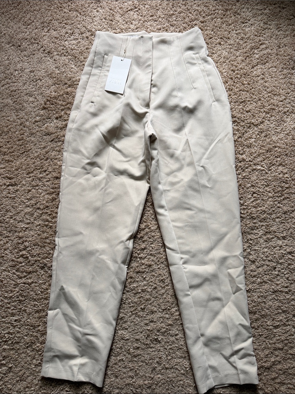 Zara Cream High-Waist Skinny Trousers